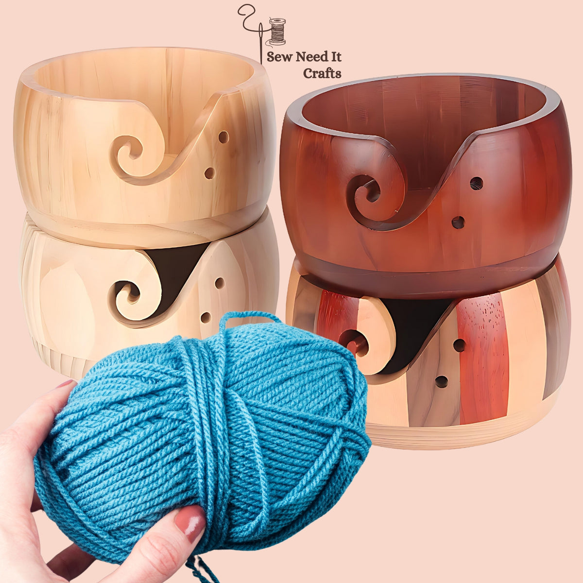 Natural Wood Yarn Bowl Set 1