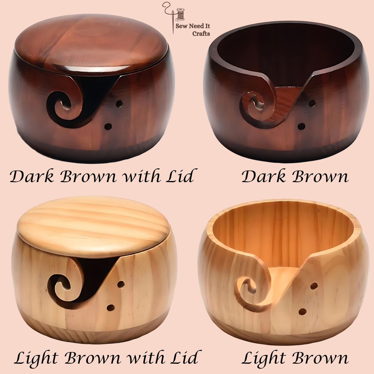 Natural Wood Yarn Bowl Set 2