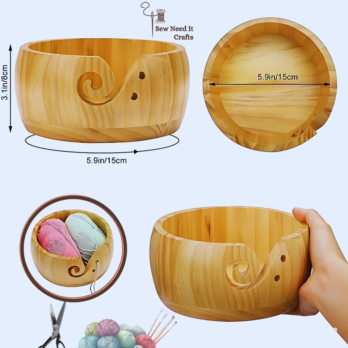 Natural Wood Yarn Bowl Set 2