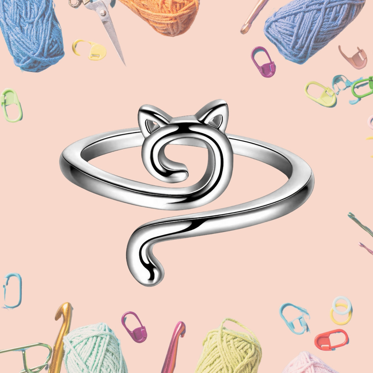 Cat Adjustable Yarn Tension Ring for Crochet & Knitting