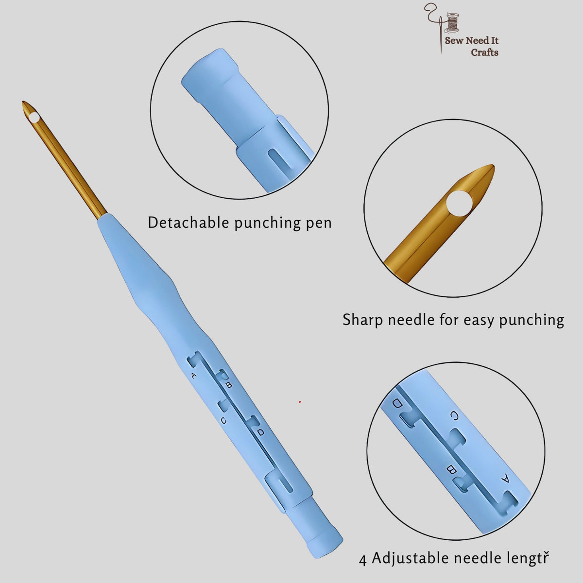 Adjustable Punch Needle with Threader