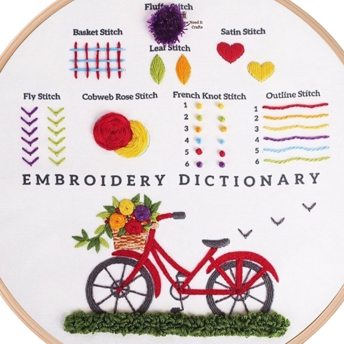 3 Pieces Set Beginner Embroidery Rabbit Bicycle Seagrass Kit