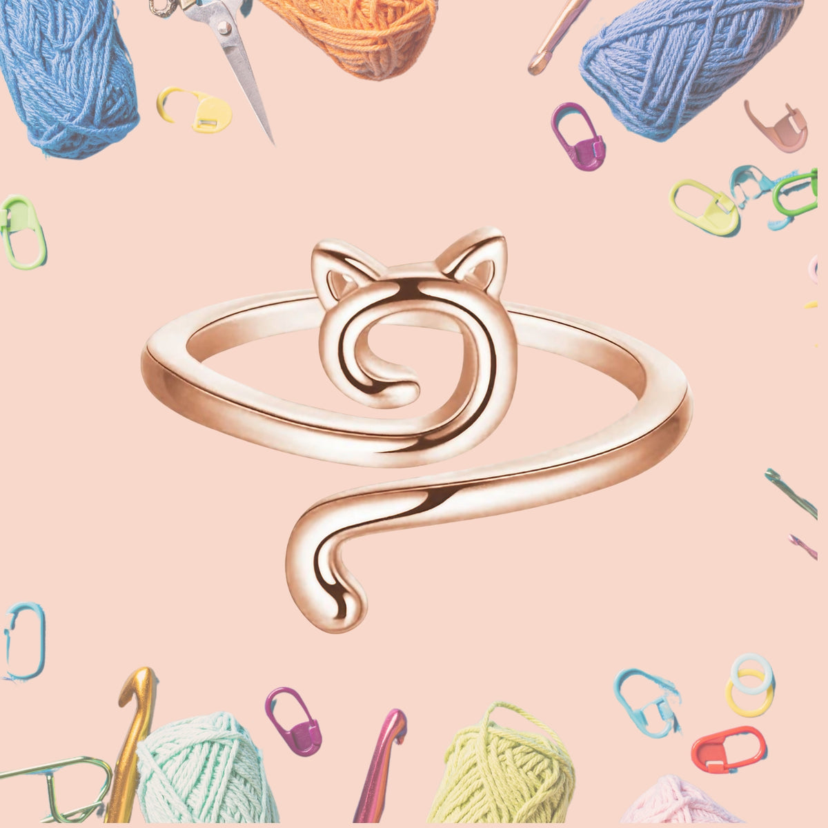 Cat Adjustable Yarn Tension Ring for Crochet & Knitting