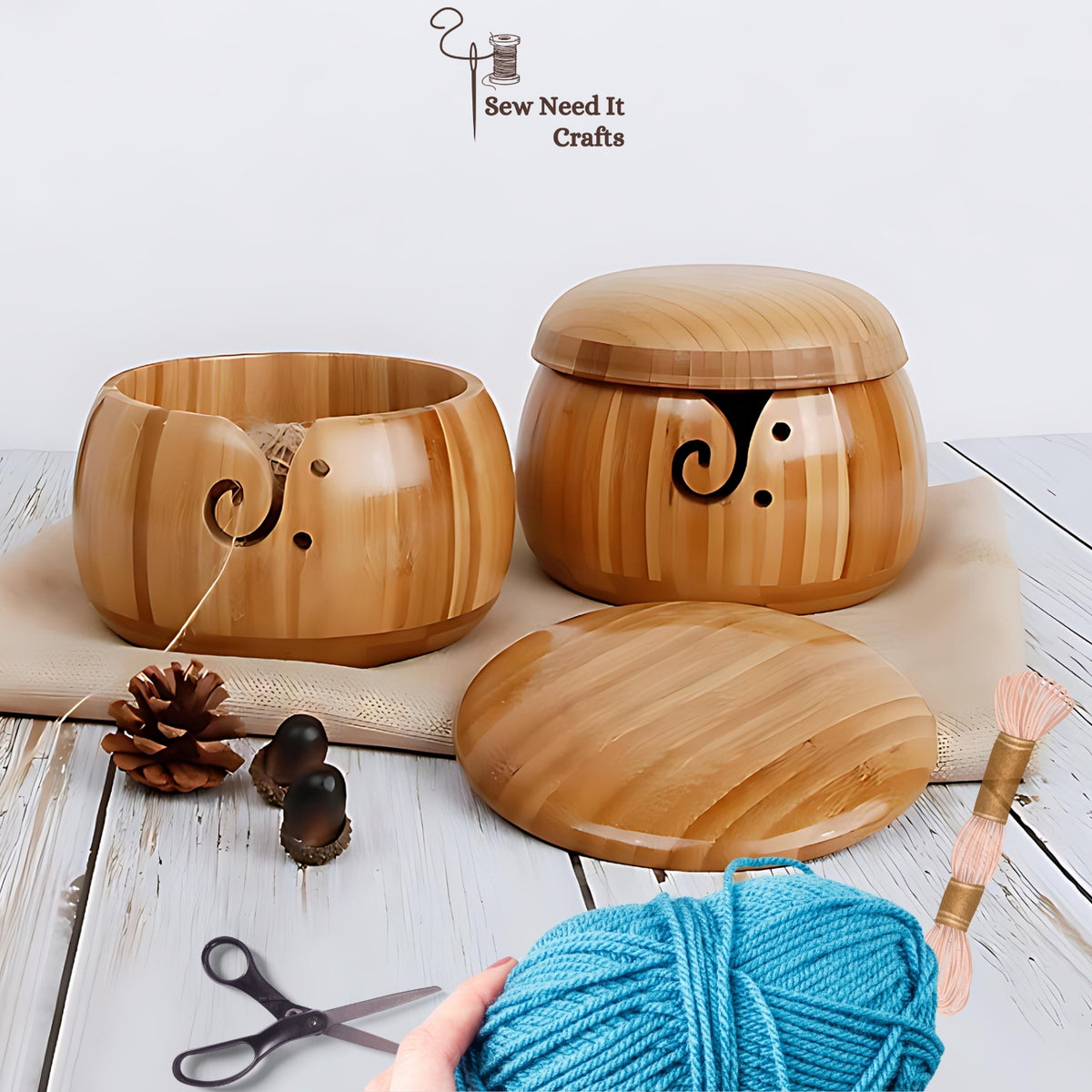 Yarn Bowl Authentic Natural Bamboo Wood