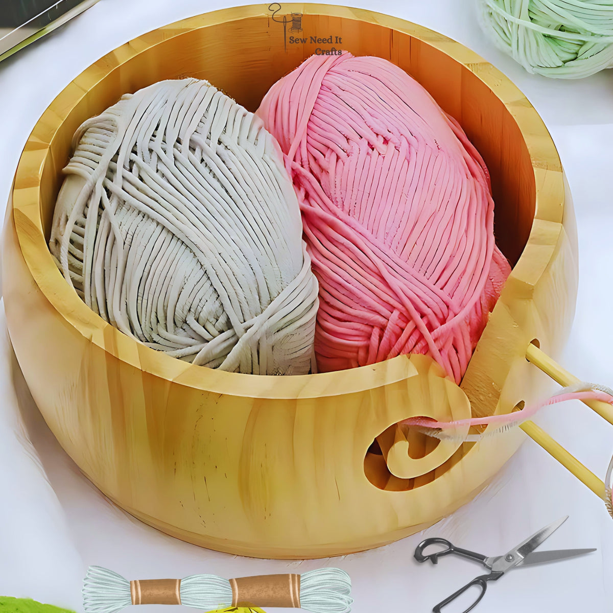 Natural Wood Yarn Bowl Set 2